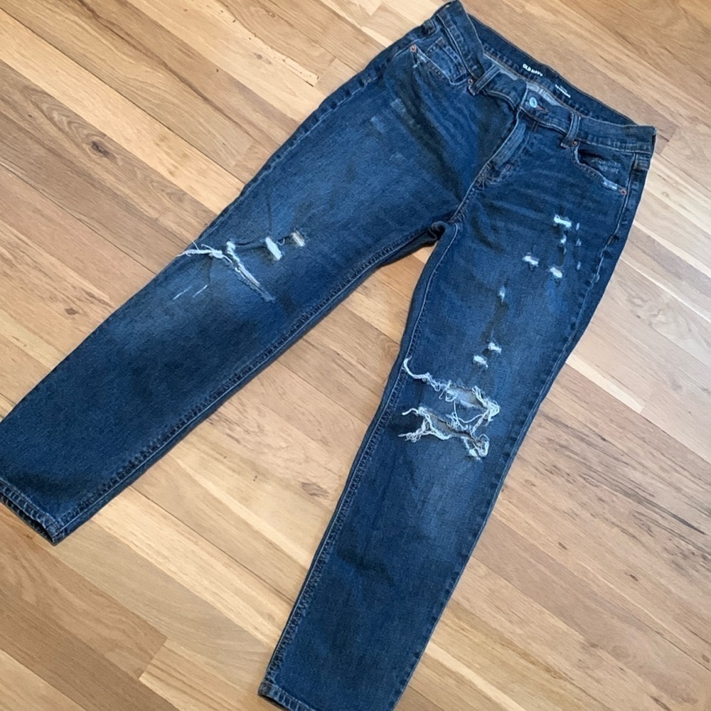Old Navy Mid-Rise Boyfriend Cropped Distressed Blue Denim Jeans Women’s 2